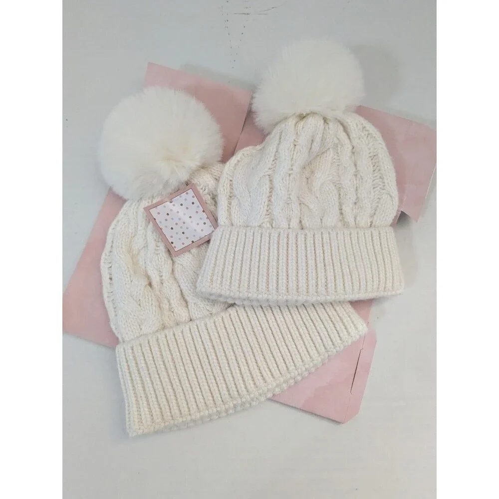 Cupcakes and Cashmere Winter hat Set Mommy & Me Matching NEW Beanie Soft Pom Pom